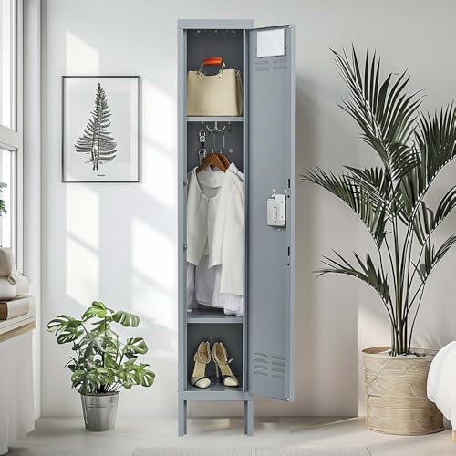 Metal Storage Cabinet with 6 Door, 72" Locking Metal Garage Storage Cabinet, Industrial Storage Locker for School, Gym, Home, Office (Grey, 35.45 * 15.75 * 72in,6door)