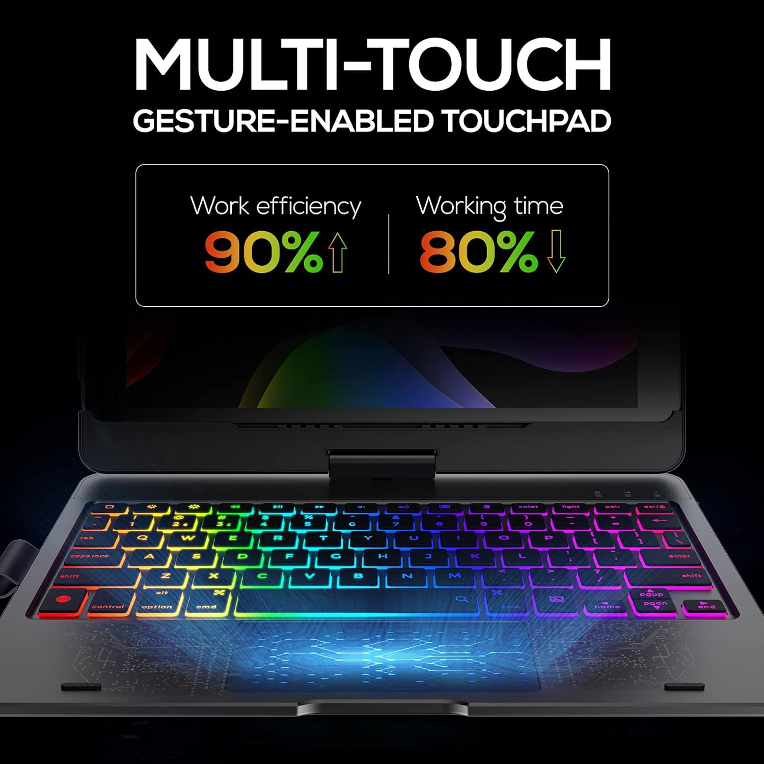 typecase Touch Ultra iPad 9th Generation Case with Keyboard (10.2, 2021) - Trackpad, RGB Backlight, 360° Rotatable, Thin & Light for 8th Gen (2020), 7th Gen (2019), Air 3, Pro 10.5 (Black)