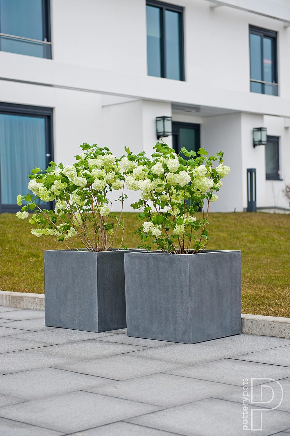 Block XL Fiberstone Indoor Outdoor Modern Grey Square Planter, Extra Large, 24 Inch Tall
