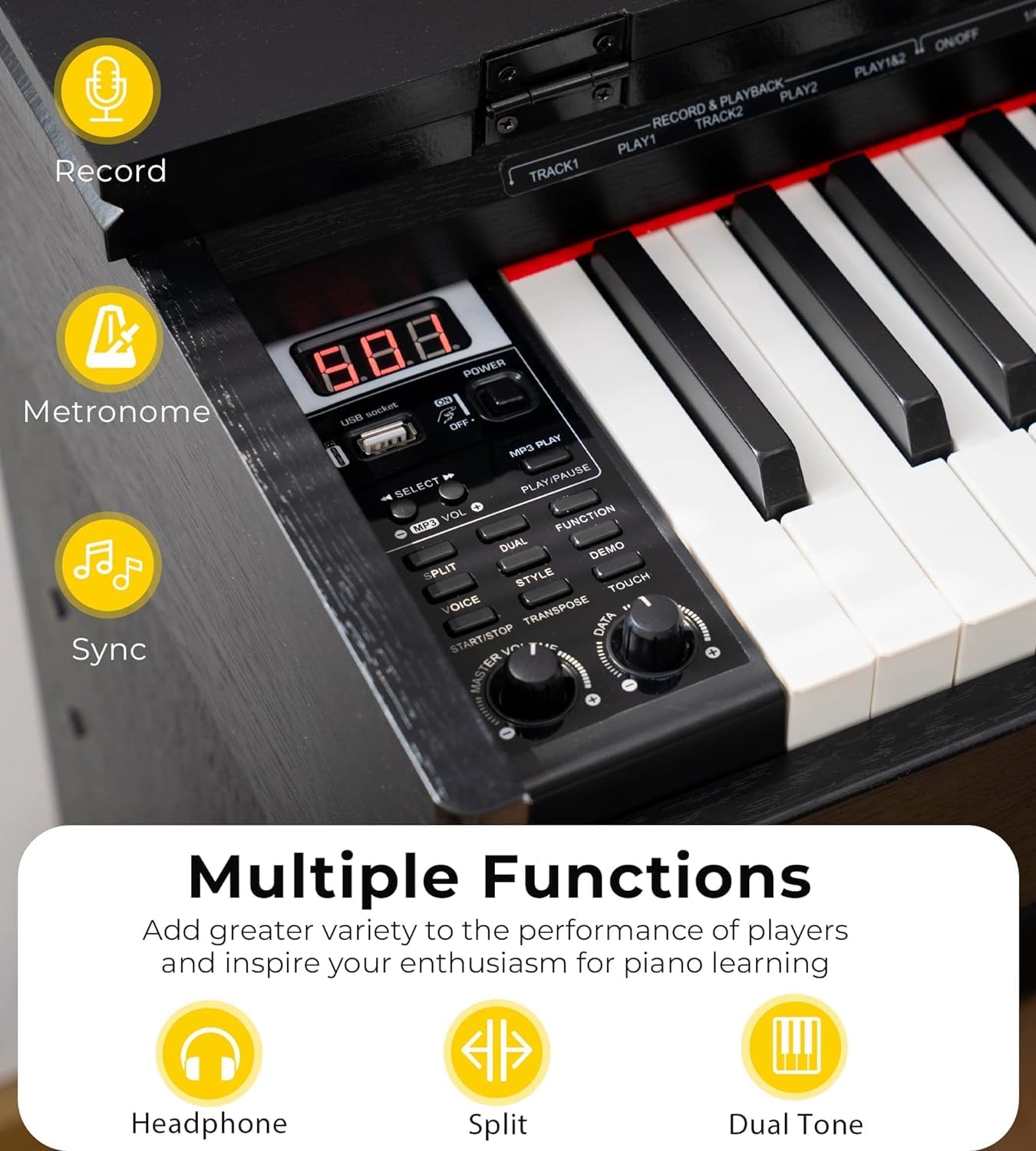 Vangoa Digital Piano 88 Keys Weighted Hammer Action Home Digital Piano Full size with Furniture Stand, Flip Key Cover, Three Pedals and Power Adapter