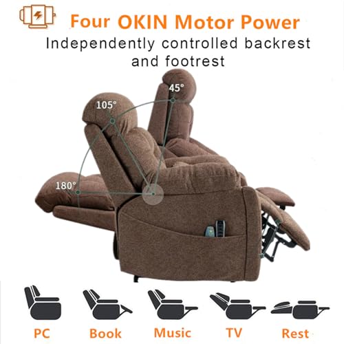 Light Grey Recliner Chair for Elderly | Tall and Big Man 400lbs | Chenille | Power Lift, Lay Flat, Stand Up, Wireless Charging Device, Extended Footrest, Massage Heat, Cup Holder, Lumbar Pillow