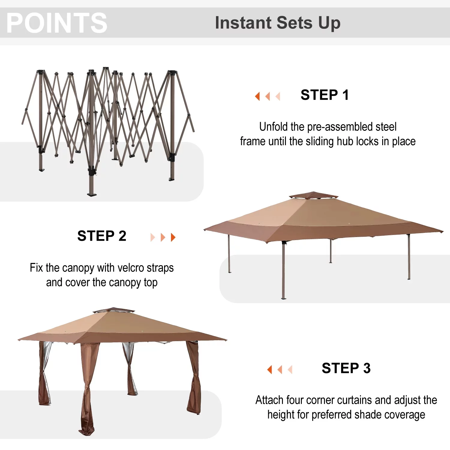 Summit Living 13 x 13 ft Pop Up Canopy Tents Event Shelter  for Outside Party Brown