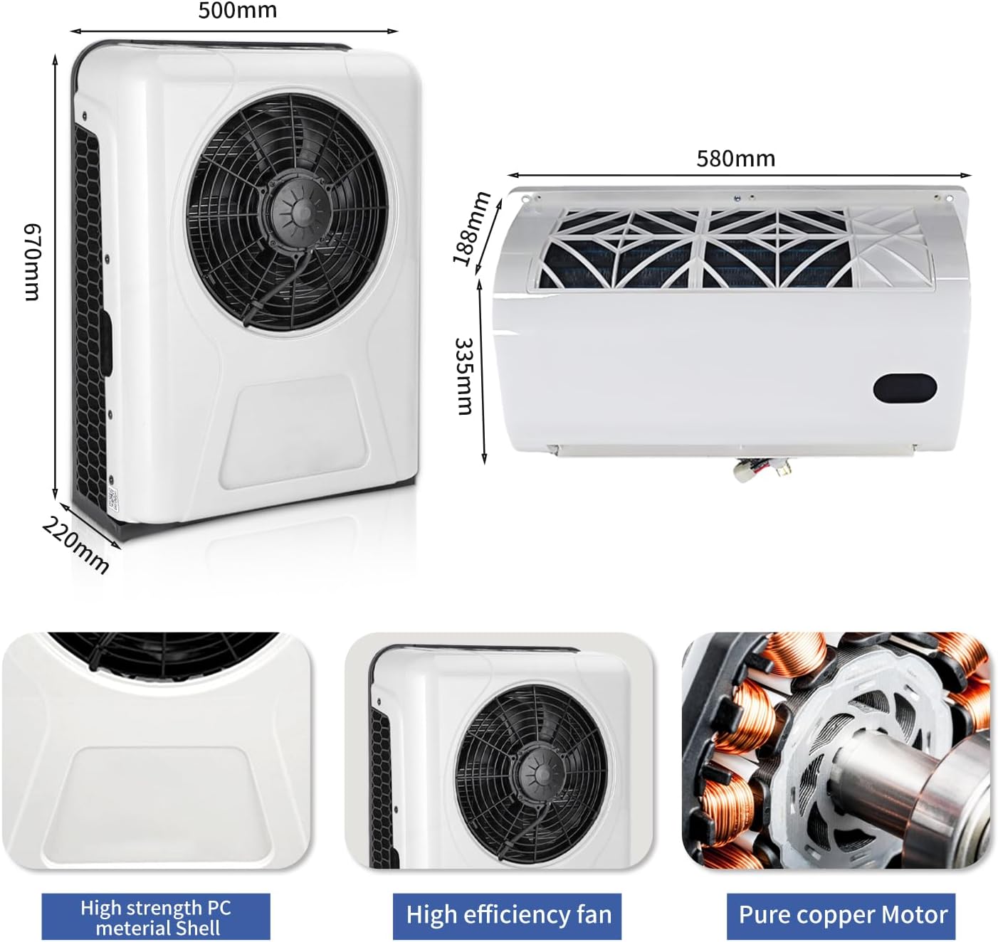 12V Truck Air Conditioner 10000BTU Split Electric AC Unit 12 volt Fit for RVs Motorhome Bus Trailers Tractors Camper Van Parking Air Conditioning Fast Cooling Low Noise