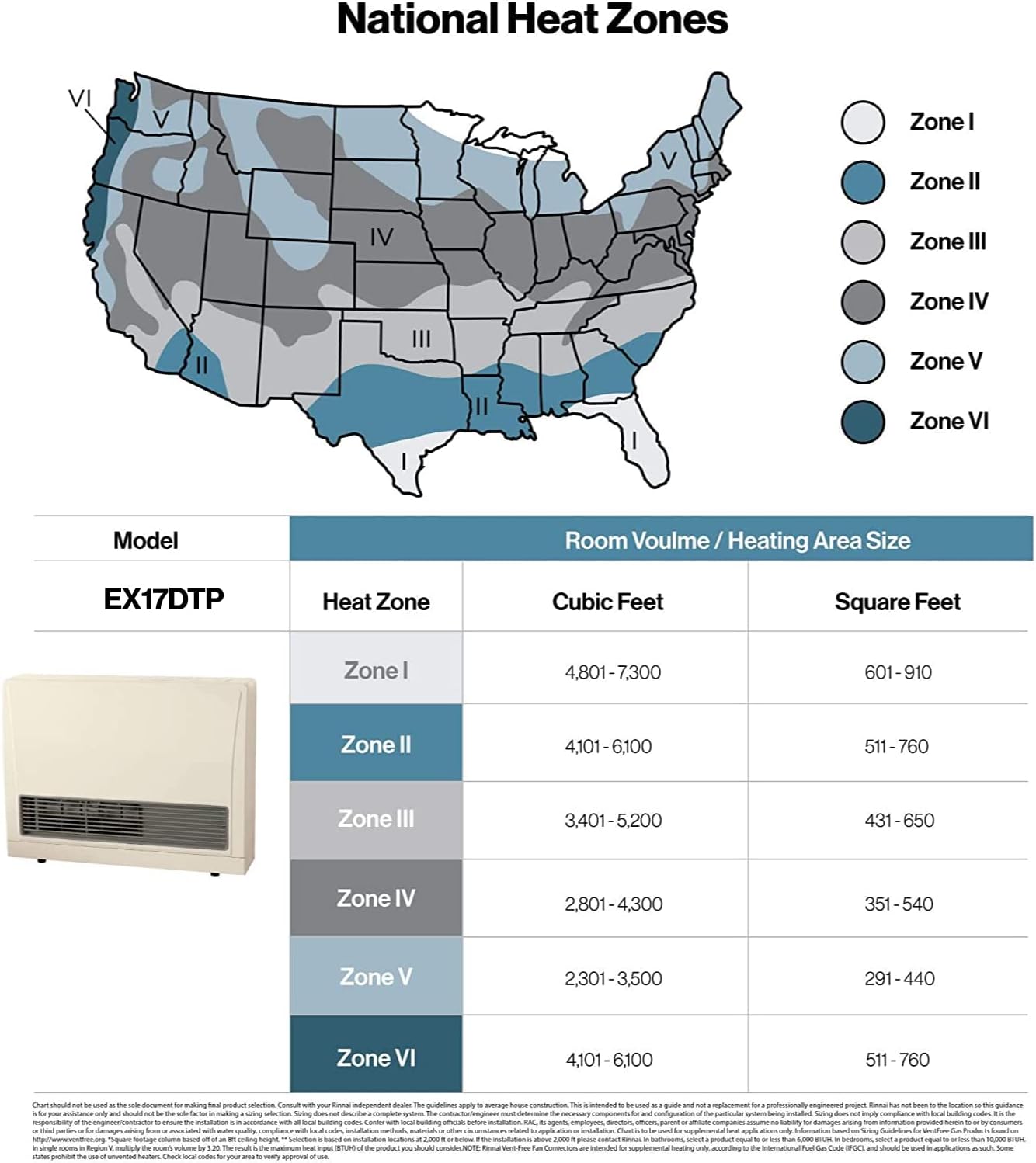 Rinnai EX17DTP Direct Vent Wall Furnace, Indoor Propane Heater, Energy Efficient Space Heater, 17,000 BTU, Beige