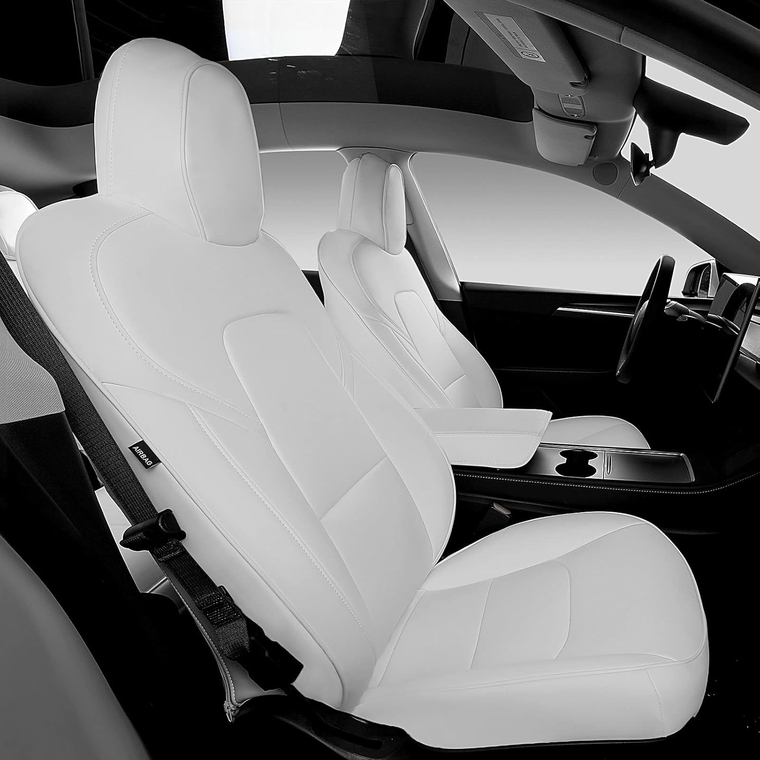 Xipoo Fit Tesla Model 3 Model Y Car Seat Cover PU Leather Cover All Season Protection for Tesla Model 3 2017-2022 Model Y 2020 2021 2022(Red-PU, Model 3/Y(5 Pcs))