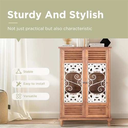 Sophia & William Accent Cabinet with 2 Doors, Distressed Storage Cabinet with Carved Pattern for Kitchen Entryway Living Room