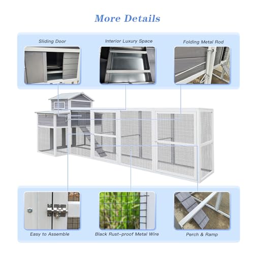 3-Tier Large Wooden Chicken Coop for 8-10 Chickens,Outdoor Walk-in Chicken Coop House with Run&Nesting Boxes,Hen House Poultry Pet Habitat Hutch Cage W/Pull Out Trays&Wire Fencing(95"×80"×83")