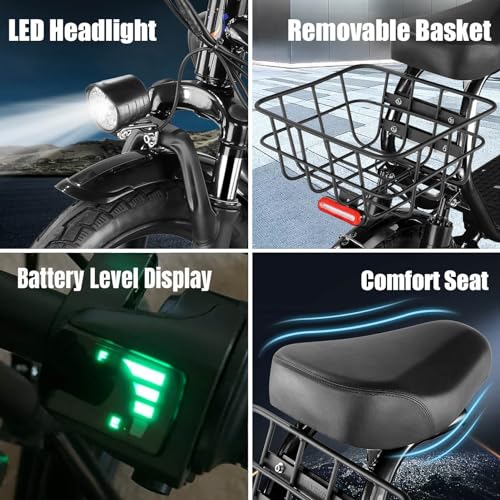 Caroma Peak 500W/800W/1200W Electric Scooter with Seat, Max 15/20/30Miles Range&20MPH, 14" Tires Foldable Adult Electric Scooter with Basket for Pets & Cargo, Dual Shock Absorbing Ebike for Commuting
