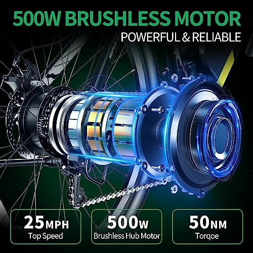 IDOTATA S26 Electric Bike,500W Motor,26" x1.95 Electric Bicycle for Adults,48V 12.8 AH Battery,21-Speed Gears,25MPH,Lockable Fork Suspension Electric Road Bike Adults