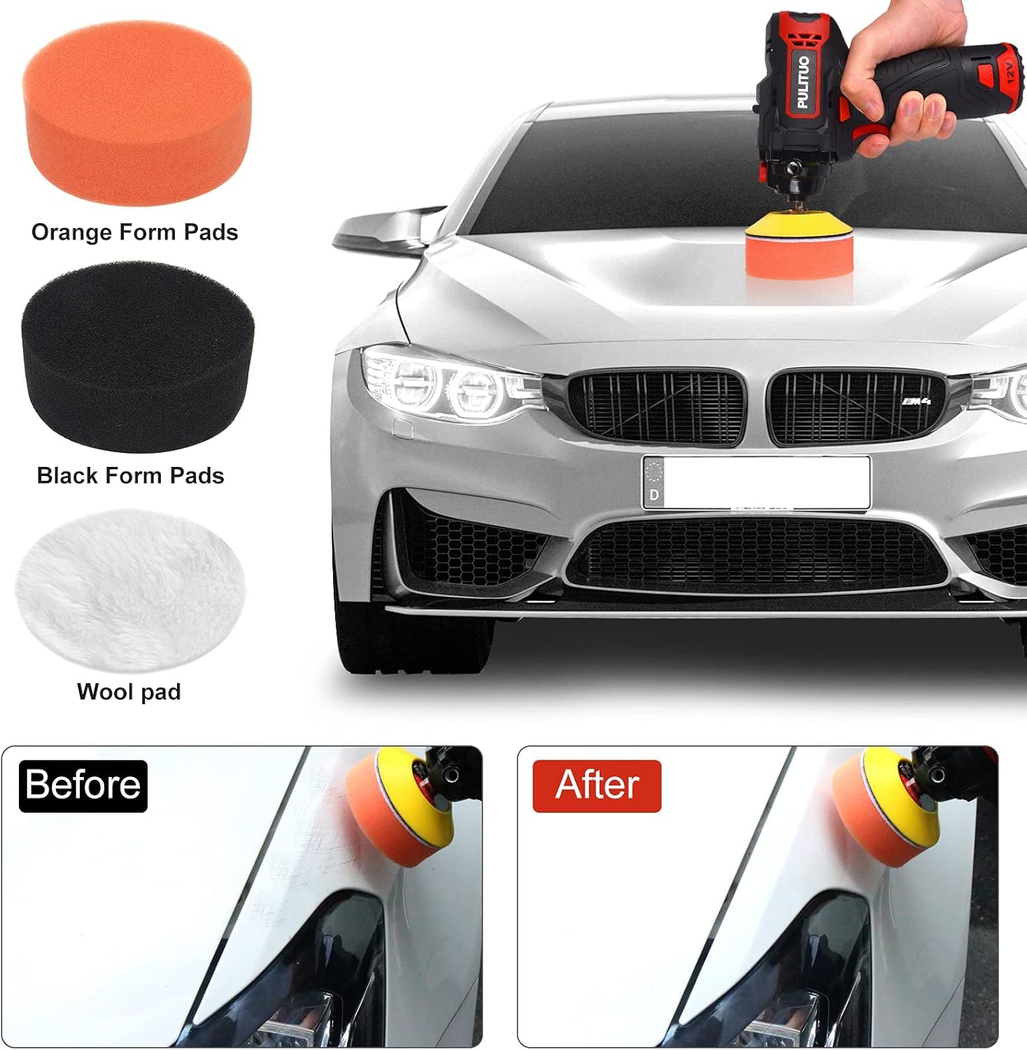 Cordless-Buffer-Polisher for Car-Detailing, 3 Inch Electric Power Polisher, 2600-7800 RPM, 12V 2.0Ah Battery and Fast Charger, 8 Polishing Pads, Mini Car Polisher Kit Pack of 2