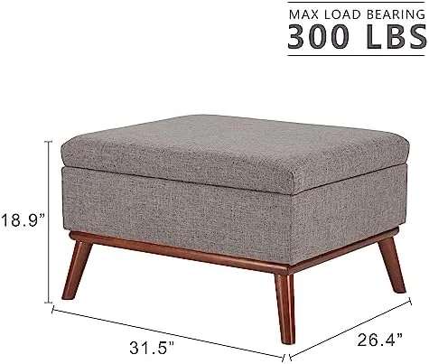 xrboomlife Large Ottoman with   31.5-inch Mid Century Modern Rectangle Coffee Table with Lid Lifting  and High Wooden Legs  Oversized  Ottomans for Living Room  Office Room (Beige)