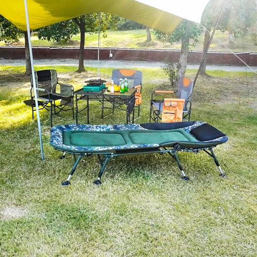 XXL Camping Cots for Adults 330Lbs with Carry Bag, Heavy Duty Folding Bed with Soft Padded Cushion, Portable Military Cot for Hunting, 180° Adjustable Reclining Outdoor Lounger