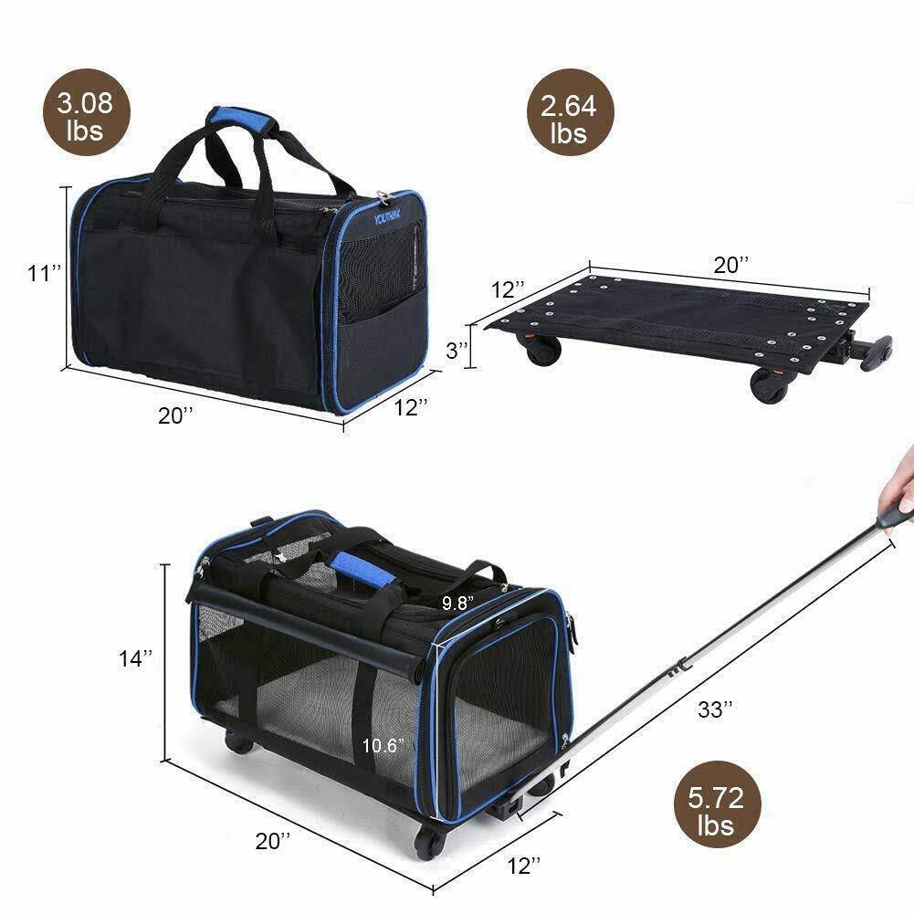 YOUTHINK Pet Wheels Rolling Carrier, Removable Wheeled Travel Carrier for Pets