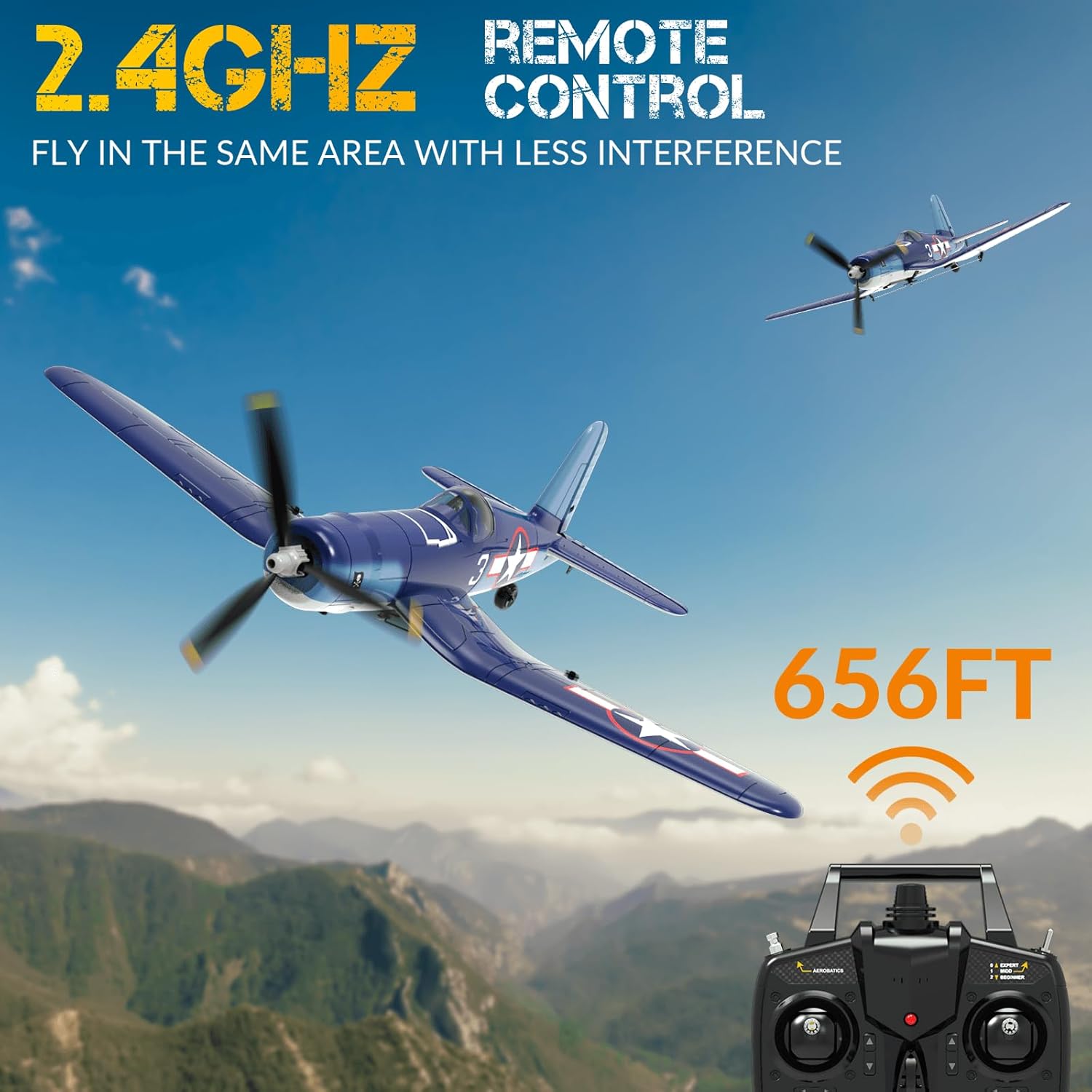 VOLANTEXRC RC Planes for Adults, 4-CH Remote Control Airplane F4U Corsair, One-Key Aerobatic, Stable and Safe, Suitable for Outdoor Activity