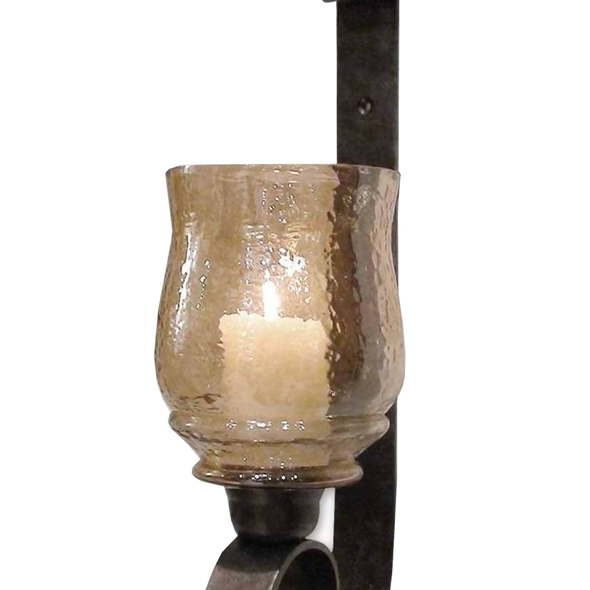 Benjara Scroll Design Metal Frame Vertical Wall Mounted Candle Holder Sconce, Set of 2, Bronze