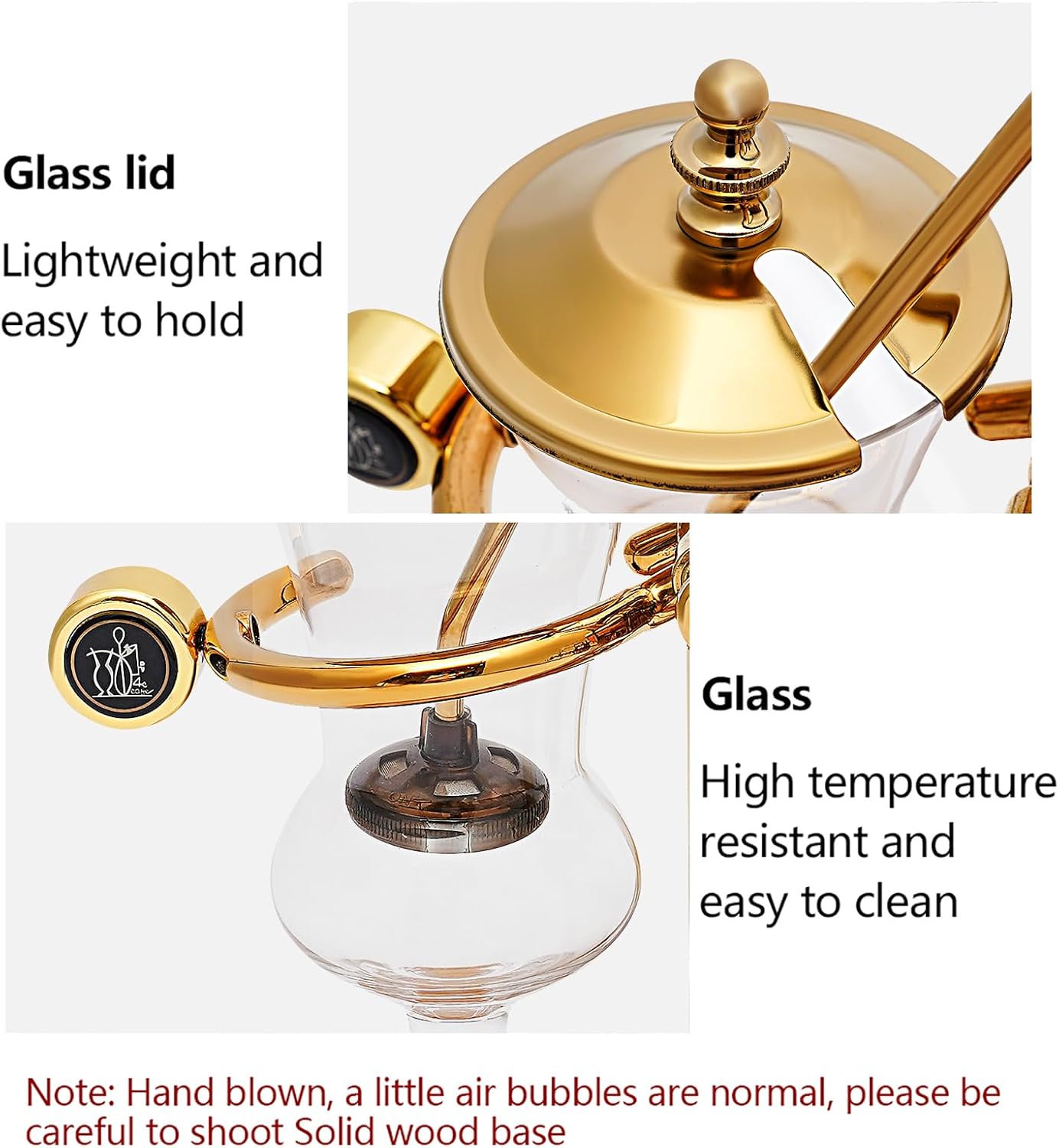 Belgian/Belgium Siphon Coffee Maker, Luxury Royal Family Balance Syphon Coffee Maker Vacuum Brewing System, Double Ridged Fulcrum with Tee Handle, Vintage Classic Retro Luxury Gold