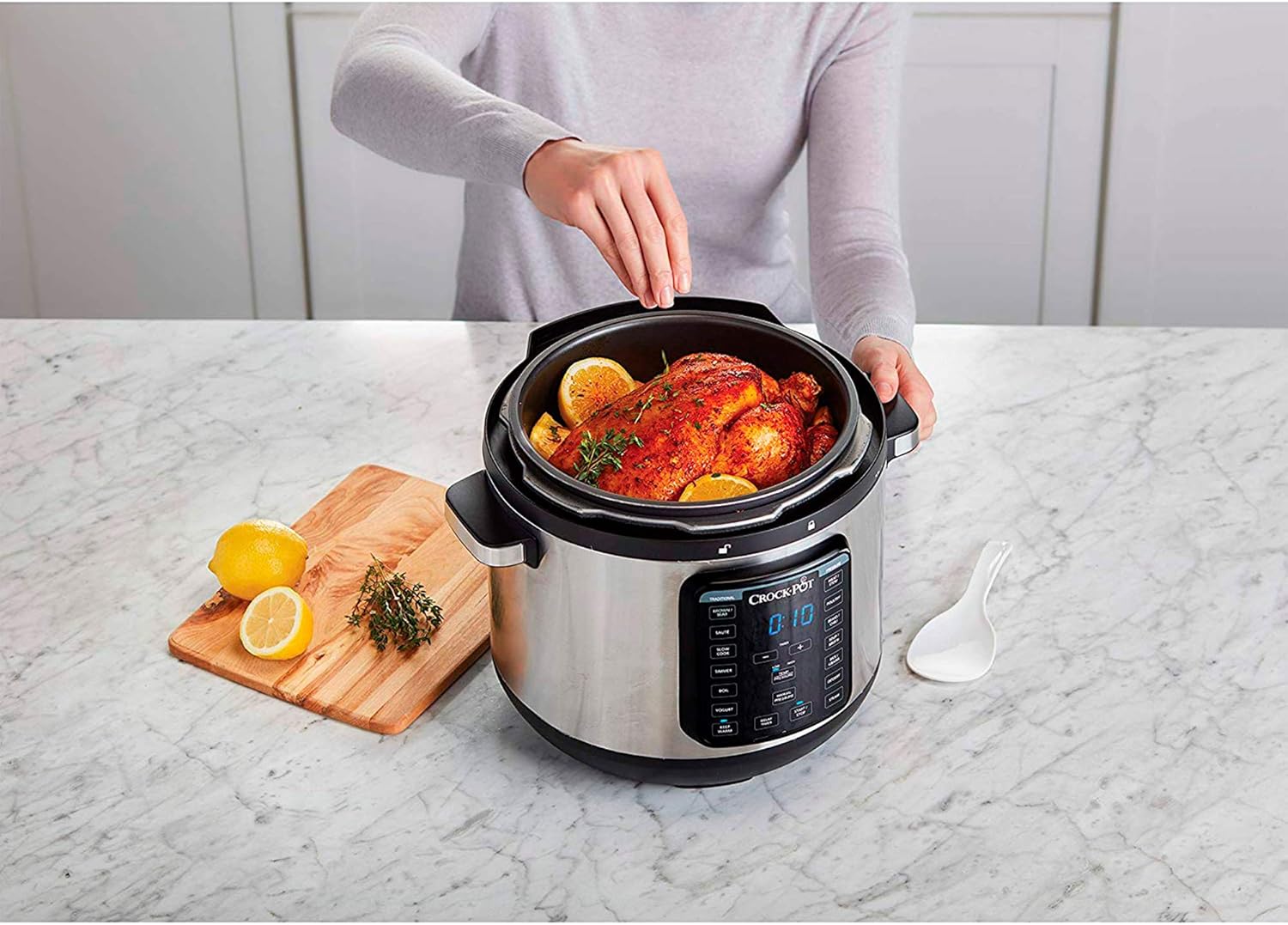 Crock-pot 8-Quart Multi-Use XL Express Crock Programmable Slow Cooker with Manual Pressure, Boil & Simmer with Extra Sealing Gasket, Stainless Steel