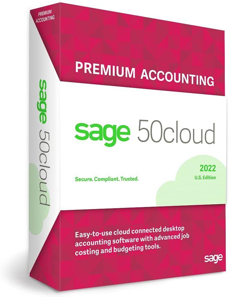 Sage Software 50 Premium U.S. 1-User One Year Subscription Cloud Connected Small Business Accounting Software 2022