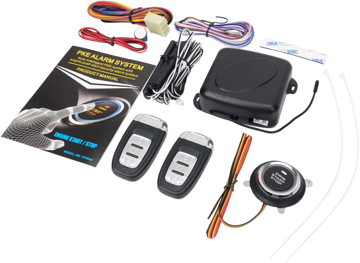 HIWOWSPORT 9pcs Car Keyless Entry Engine Start Alarm System Push Button Remote Starter Stop Pack of 2