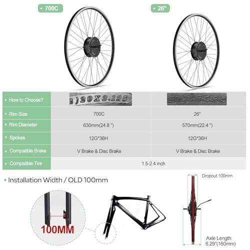BAFANG 48V 500W Front Hub Motor - Ebike Conversion Kit for 20"/26"/700C(29er Compatible) Front Wheel Electric Bike Conversion kit with Battery& Display Options | Hub Motor Kit for Mountain/City Bikes