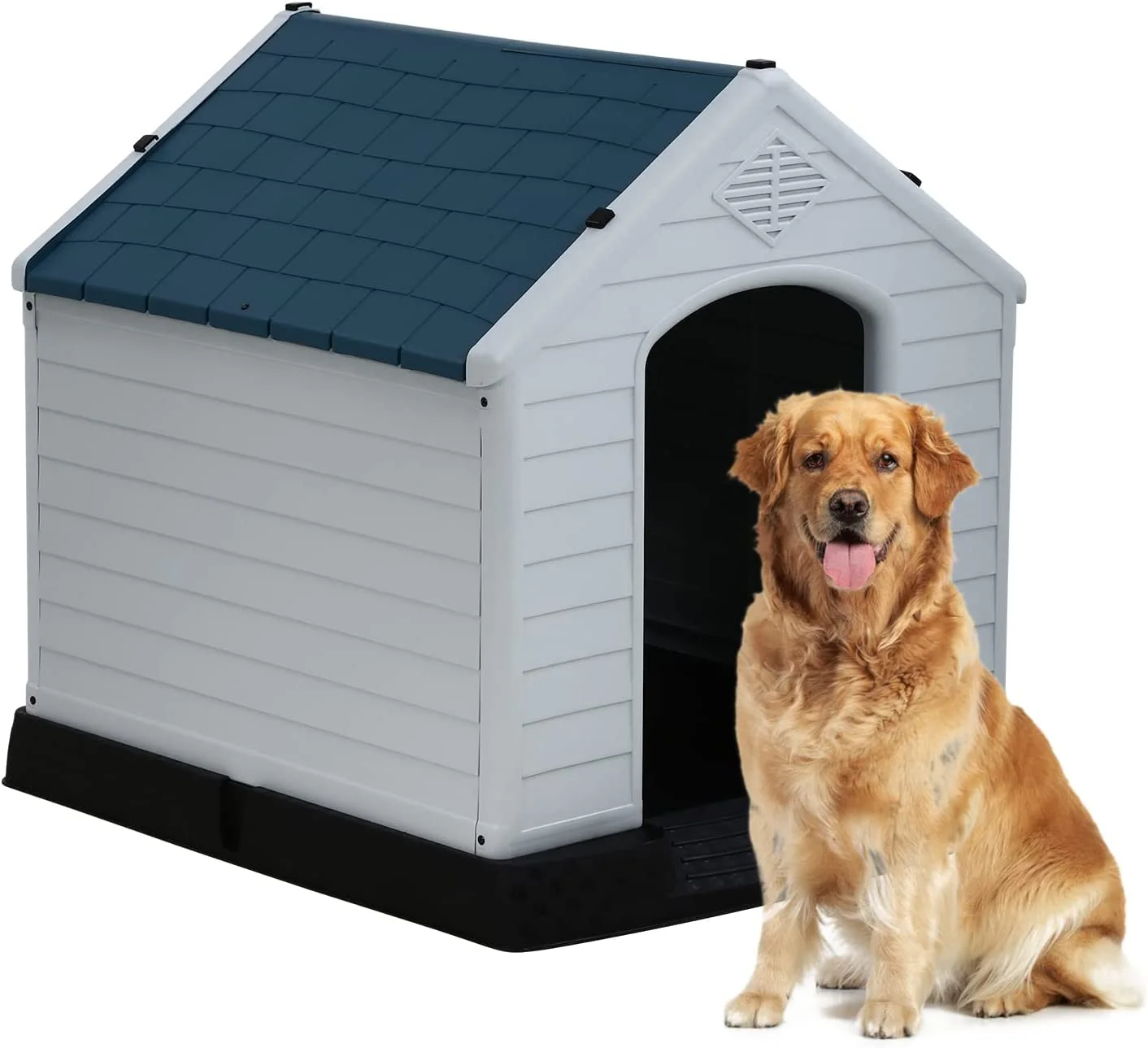 Dog House Large Dog Crates 39 Inch High Plastic Kennels for Small Medium Large Dog with Air Vents and Elevated Floor Outdoor,Indoor, Blue - Curated Treasures Market