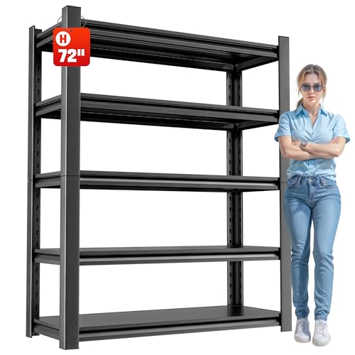 5 Tier Heavy Duty Metal Shelving Unit - Industrial Storage Shelf for Garage and Industrial Use - Durable Storage Shelf Organizer, 24" D x48" W x72" H