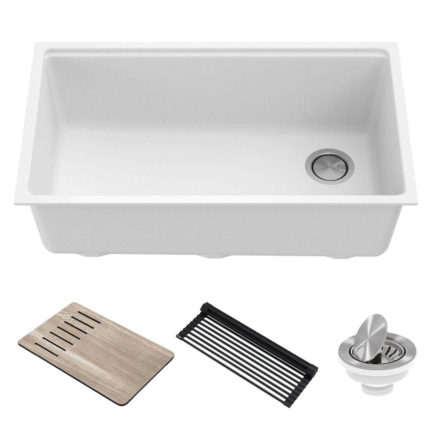 Kraus Bellucci Workstation 33 inch Undermount Granite Composite Single Bowl Kitchen Sink KGUW1-33WH