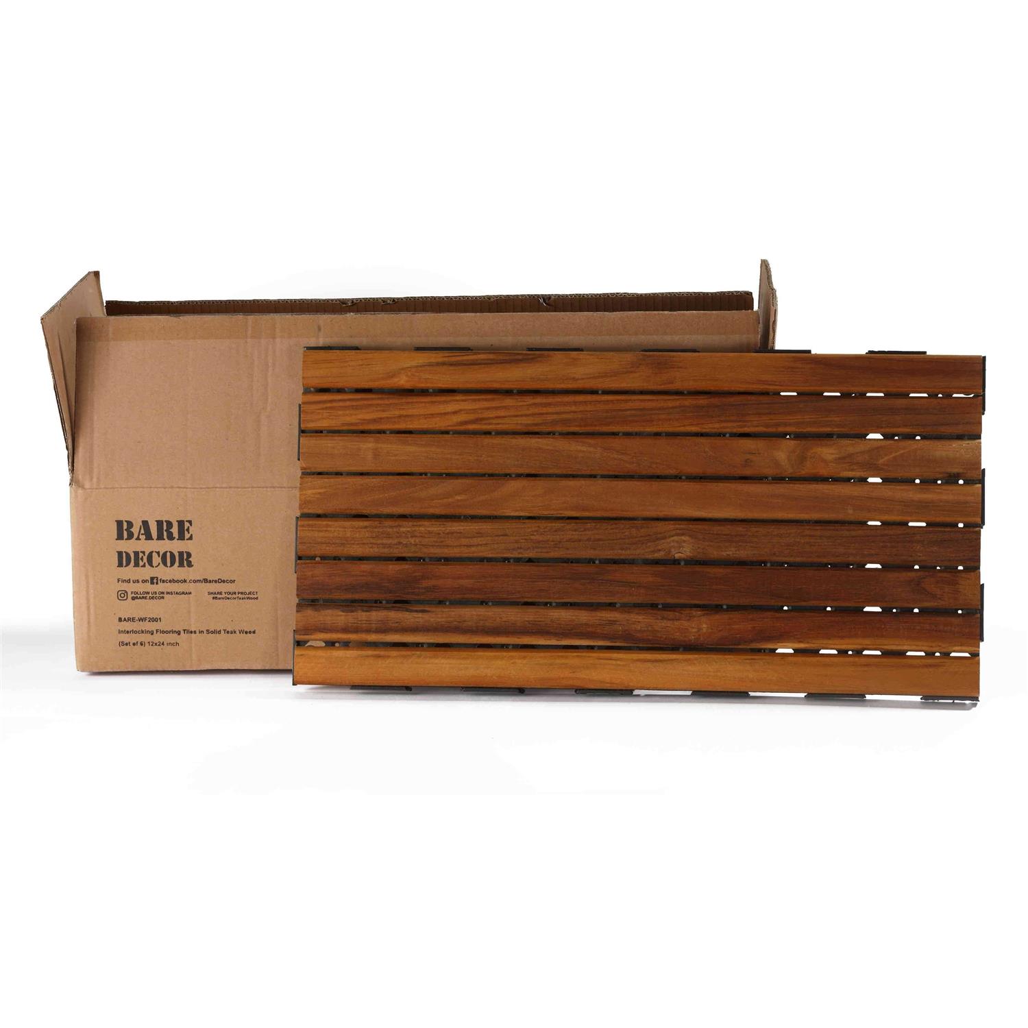 Cortesi Home FloorKNKT Interlocking Teak Wood Floor Patio Deck Tiles in 12x24 inch - Shop Hardware Tools Online Store
