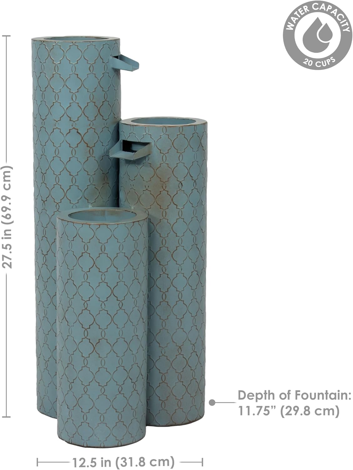 Sunnydaze Moroccan Trellis 3-Column Modern Outdoor Water Fountain - Zinc Cascading Outdoor Fountain - 27.5-Inch