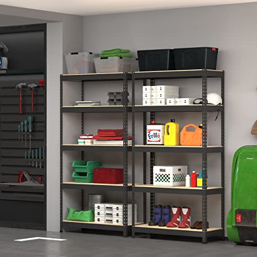 PrimeZone 2 Pack Storage Shelves 48" x 24" x 72" - 5 Tier Heavy Duty Adjustable Garage Storage Shelving, Metal Storage Utility Rack Shelf Unit for Warehouse Pantry Closet Kitchen, Black