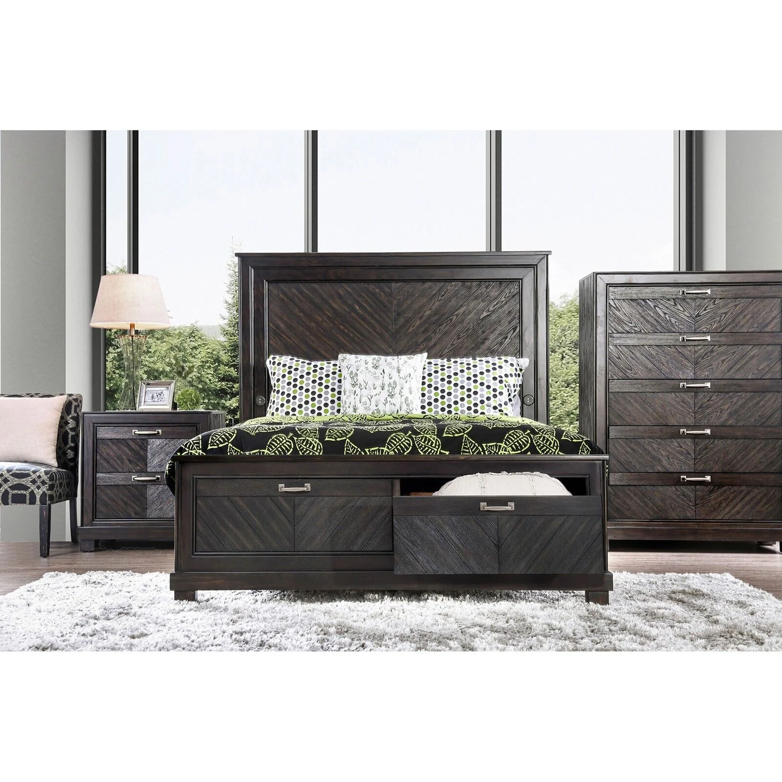 3pc Bedroom Set Espresso Eastern King Size Bed 2x Nightstands High Panel Headboard USB Storage Drawer FB Solid wood Furniture
