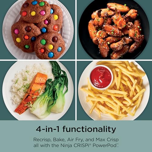 Ninja Crispi Air Fryer, Microwave, Freezer & Dishwasher Safe, Non Toxic Glass Portable Cooking System, 4 QT & 6 Cup Glass Containers with Storage Lids, Easy Meals, Air Fry, Bake, Green, FN101SG