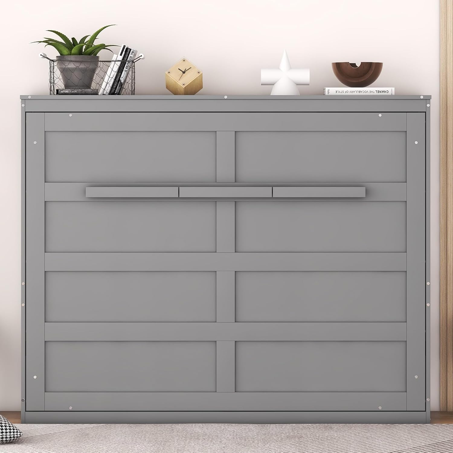 MERITLINE Full Size Murphy Bed Space-Saving Wall Bed for Multipurpose Guest Room or Home Office, Gray, HJH-LP664AAE