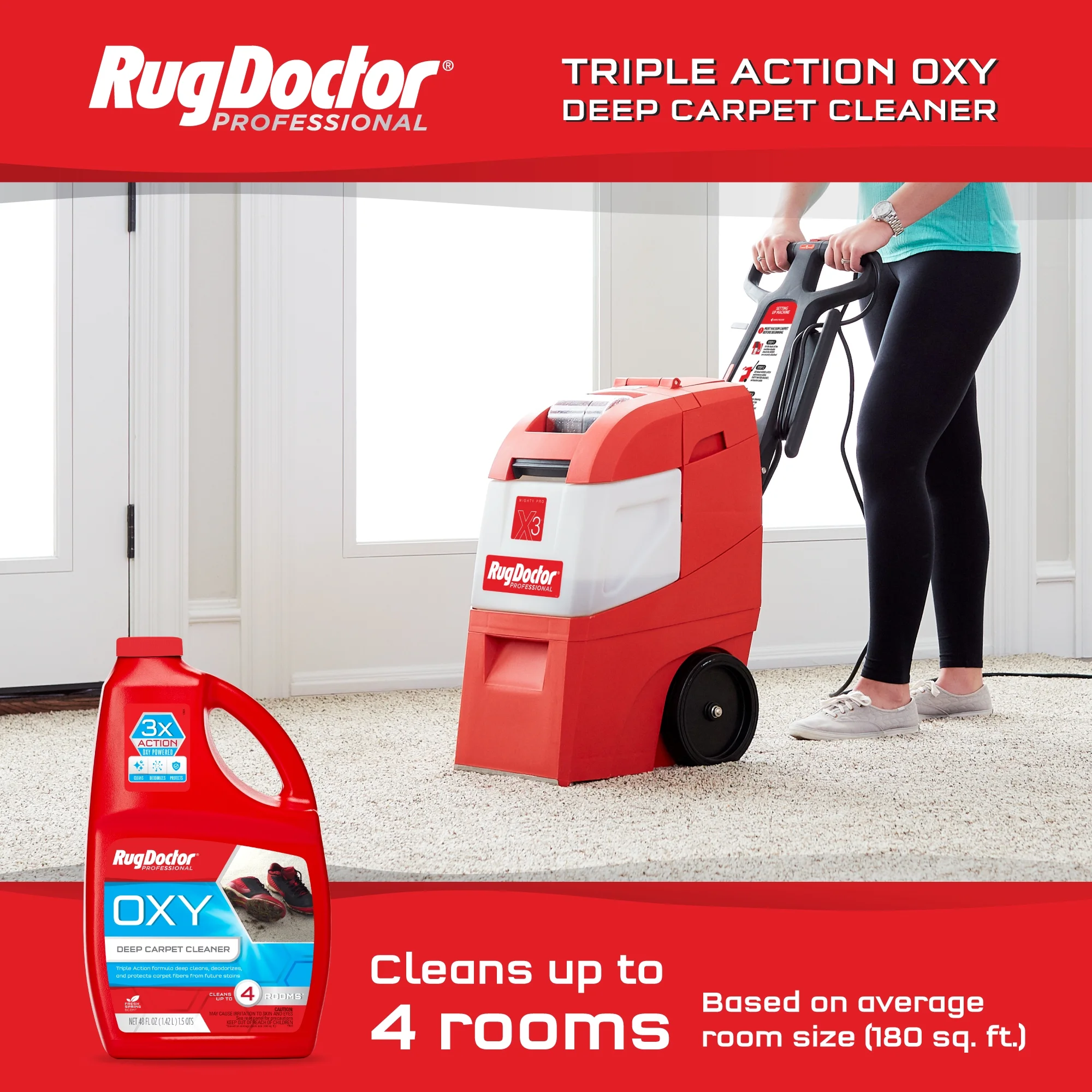 Rug Doctor Mighty Pro X3 Commercial Carpet Cleaner - Large Red Pro Pack