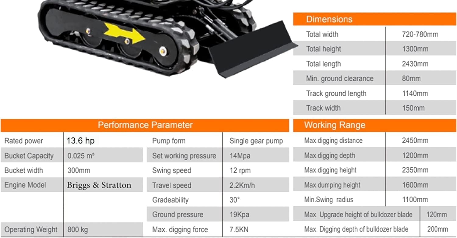 TYPHON Mini Excavator Gas Engine EPA Machine, Crawler Excavator for Construction Works, Suitable for Farms, Roads, Parks, Orchards, Gardens, Digging Trenches, Fertilizing, Weeding