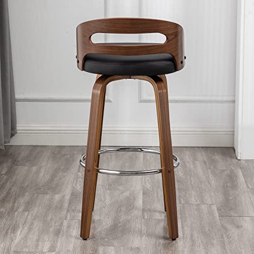 Bar Stools Set of 2, Swivel Bar Height Stools with Low Back, Wood Bar Chairs with Soft Cushion Seat, 24.6-Inch Seat Height (Black-1, 26" Counter Height)