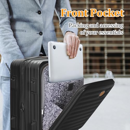 Joyway Luggage Sets 4 Piece Suitcase Set with Front Pocket, PC Hardside Expandable Carry on Luggage Set with Spinner Wheels and TSA Lock, Orange