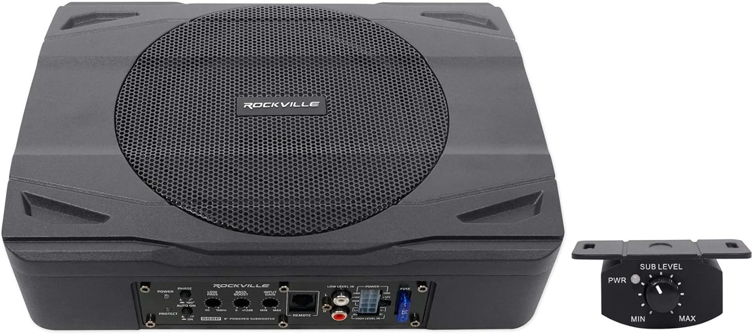 Rockville SS8P 400 Watt Slim Under-Seat Powered Car/Truck Subwoofer Sub+Amp Kit
