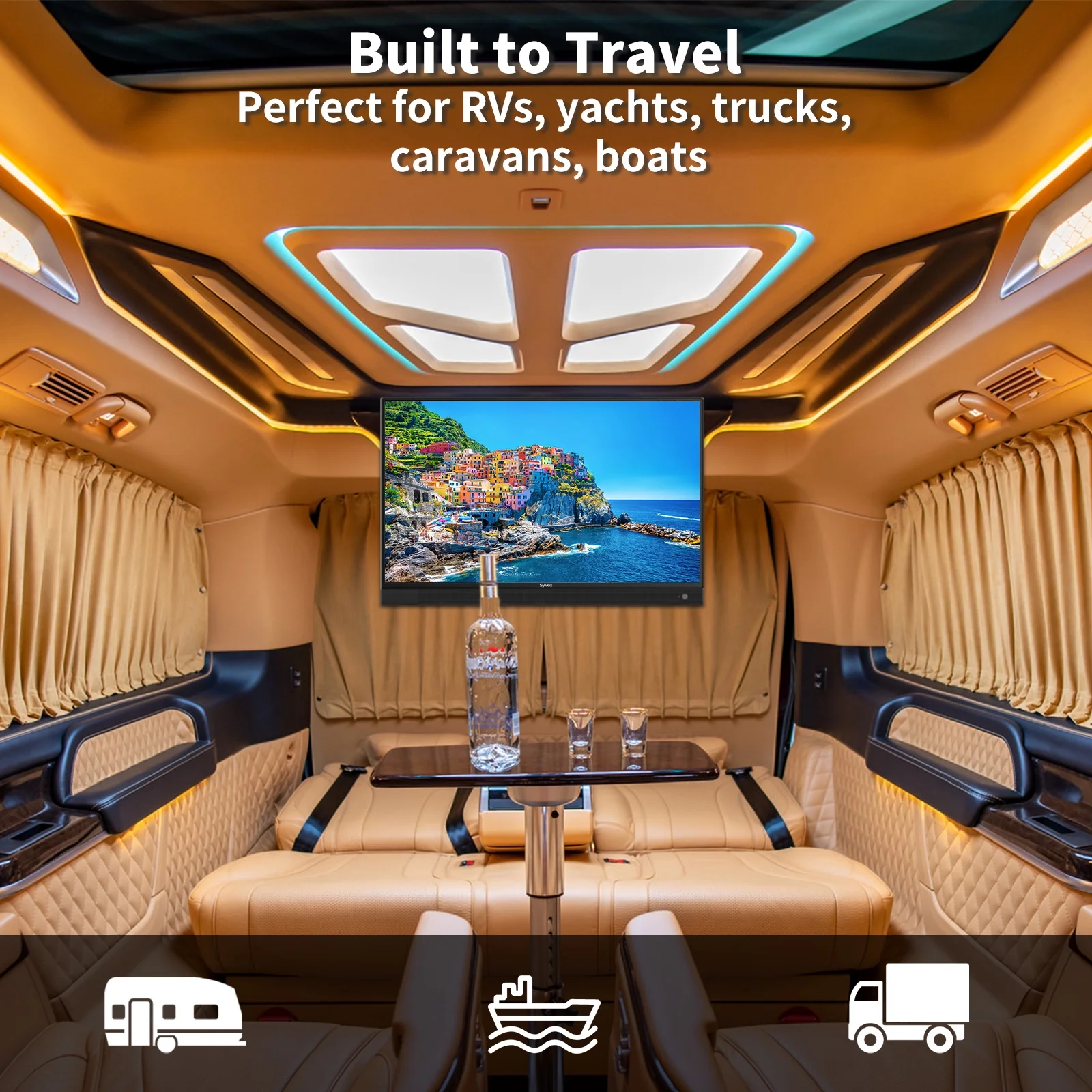 Sylvox 32inch RV TV, 12 Volt DC Powered 1080P FHD TV for RV Camper Integrated ATSC Tuner, Built-in Hifi Speaker FM Radio