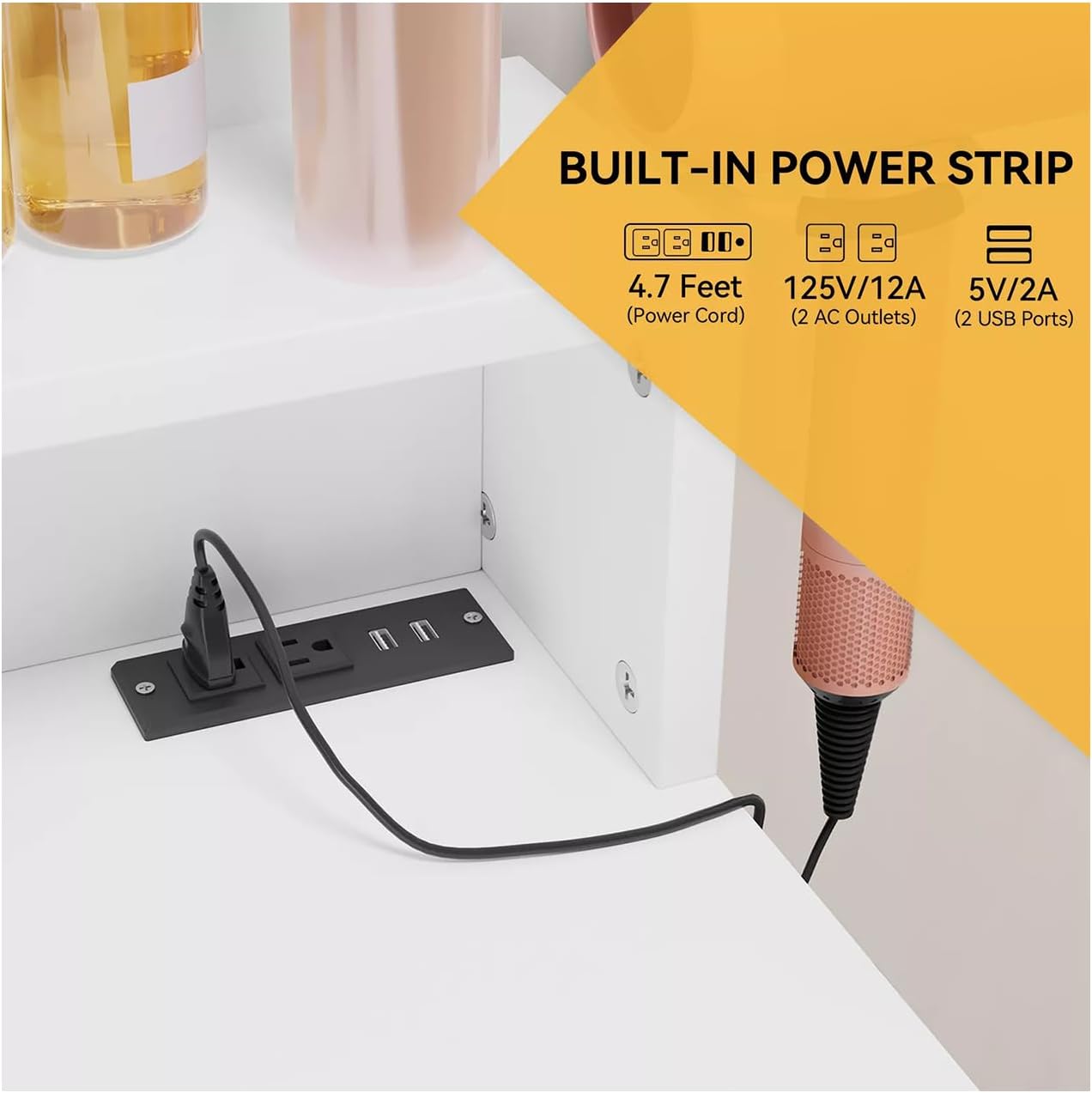 White 41.7 inches Vanity Table Set with 10 LED Lighted Mirror Makeup Dressing Dresser Desk and Stool Power Station 4 Drawers Storage Drawer Shelf Shelves Bedroom Metal Wood Modern New