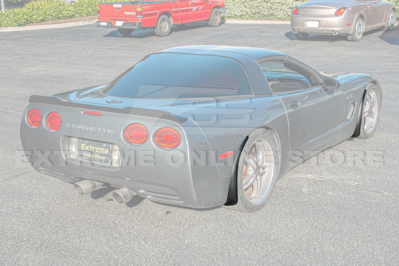 Replacement For 1997-2004 Chevrolet Corvette C5 ALL Models | GM Factory XL Extended Style Front & Rear Side Splash Guards Mud Flap Pair ( ABS Plastic - Matte Black )
