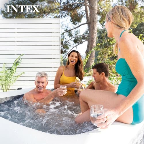 INTEX 28451EP PureSpa Greystone Deluxe Spa Set: Includes Energy Efficient Spa Cover and Wireless Control Panel – Spa Control App – Built-in FastFill Inflation System – 6 Person Capacity – 77" x 28"