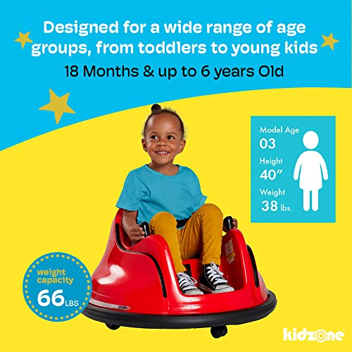 Kidzone 12V 2-Speeds Electric Ride On Bumper Car for Kids & Toddlers 1.5-6 Years Old, DIY Sticker Baby Bumping Toy Gifts W/Remote Control, LED Lights, Bluetooth & 360 Degree Spin, ASTM Certified