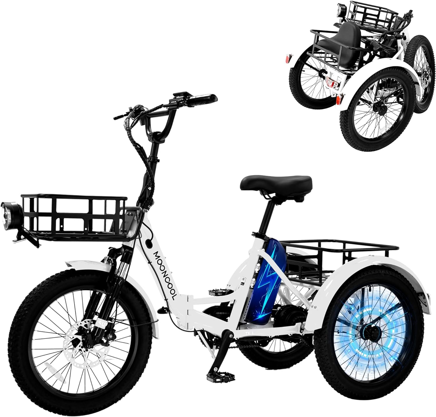 ABORON Folding Electric Tricycle for Adults, 48V Motor 20" Fat Tire 3 Wheel Electric Bike, 1 Speed Foldable Adult Electric Tricycle with 48V 14.5AH Removable Battery,Home, Travel, Off-Road