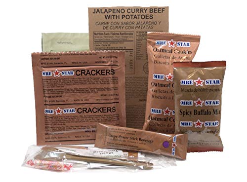 MRE STAR Survival Meal Box – Emergency Meals Ready to Eat with Accessories and FRH – Compact and Lightweight Packaging – Extended Shelf Life – 12 pcs Individual Fully-Cooked Meals