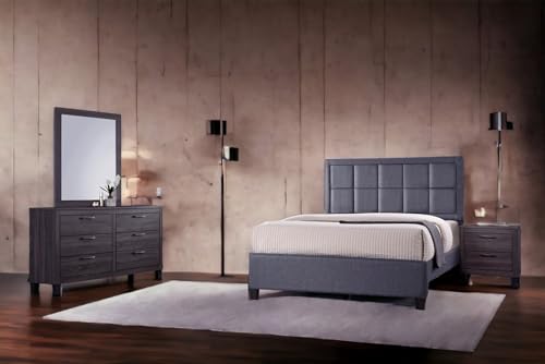 5PC Queen Bedroom Furniture Sets with Queen Bed, Dresser, Mirror, Nightstand in Grey (5PC, Grey Fabric)