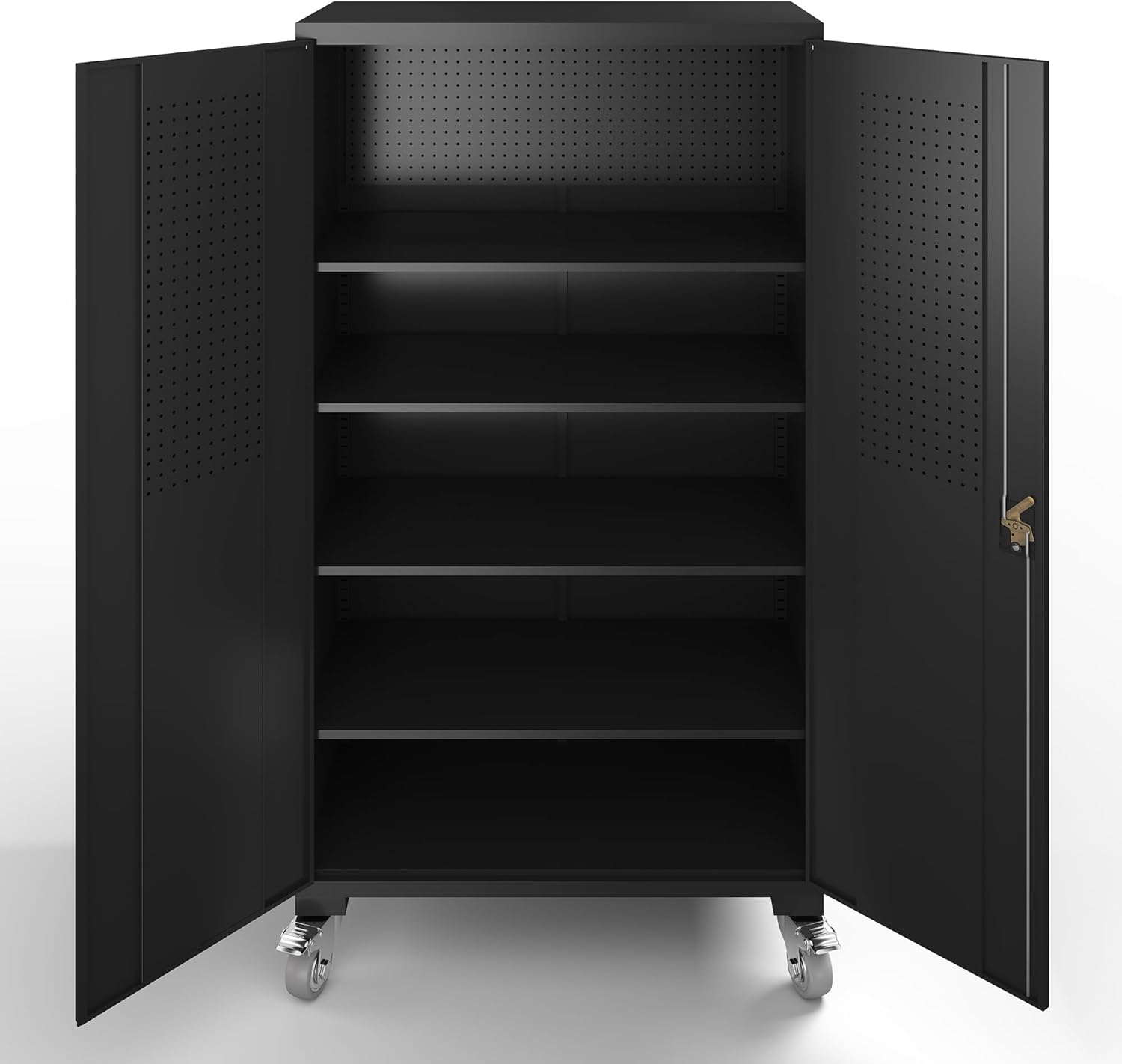 1-Wide 39.37 Inch & Depth 19.69 Inch Metal Storage Cabinet 72 Inch Black Lockable Garage Cabinet with Wheels Heavy-Duty Steel Cabinet with Doors & 4 Adjustable Shelves for Home, Office,Black