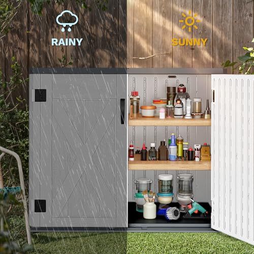 DWVO Outdoor Weather-Resistant Horizontal Storage Shed, 35 Cu Ft Capacity, Lockable and Waterproof, Suitable for Storing Garden Tools, Light Gray