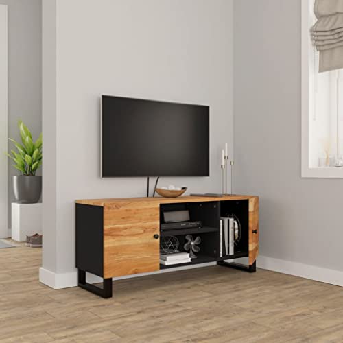 TV Stand 41.3"x13"x18.1" Solid Wood Acacia,Industrial Wooden TV Stand with 4 Compartments for Ample Storage Furniture for TV & Media, Entertainment Centers
