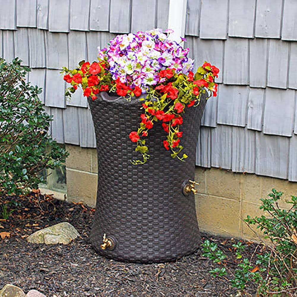 Good Ideas Impressions 50 Gallon Nantucket Rain Barrel Planter, Brown (2 Pack)